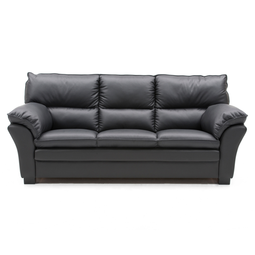 Palma 3-personers sofa i sort læder og egetræ