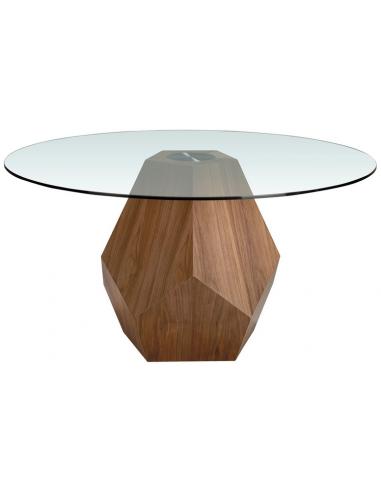 Rundt spisebord i valnød med klart glas - moderne design