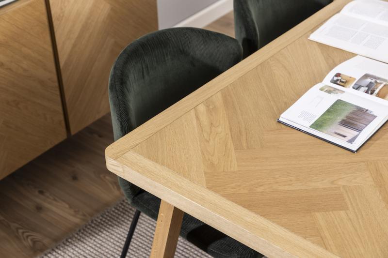 Elegant spisebord i ægte egefiner med sildebensmønster