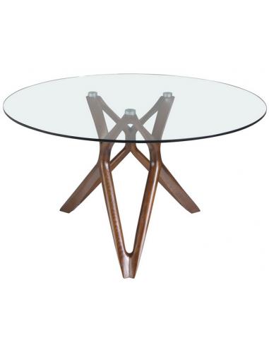 Moderne Rundt Spisebord i Asktræ med Glas Ø120 cm