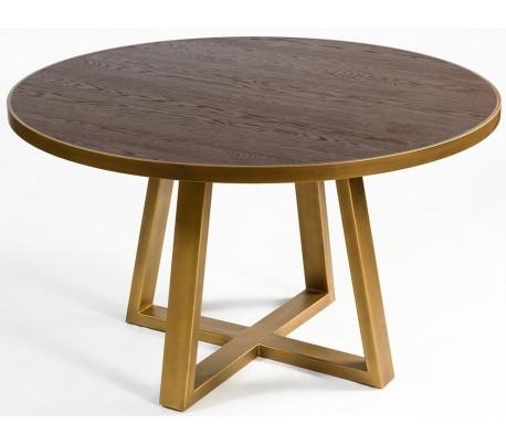 Rundt spisebord i antik guld og rustikt egetræ Ø130 cm