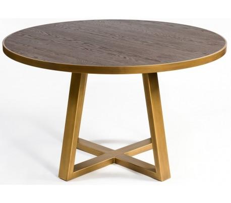 Rundt Spisebord i Egetræ med Antik Guld - Ø150 cm