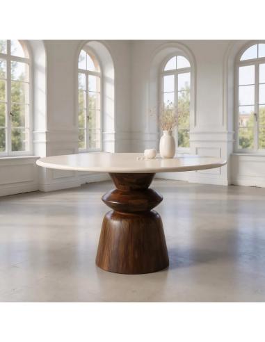 Rundt Spisebord i Mangotræ og Marmor – Elegant Nordisk Design