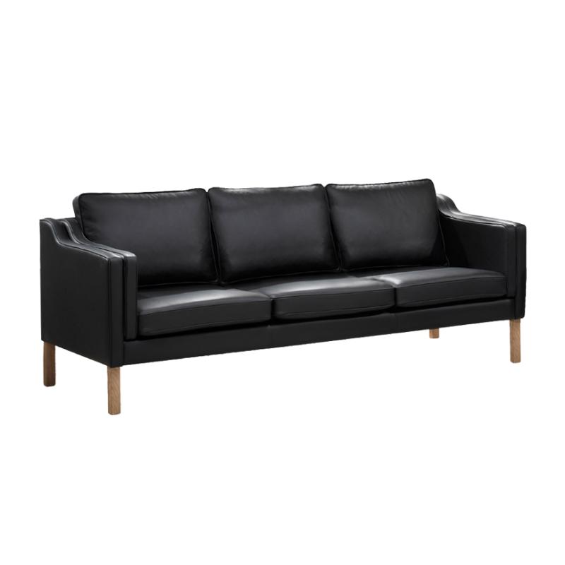 Klassisk Sort Clausholm 3-personers Læder Sofa på Tilbud