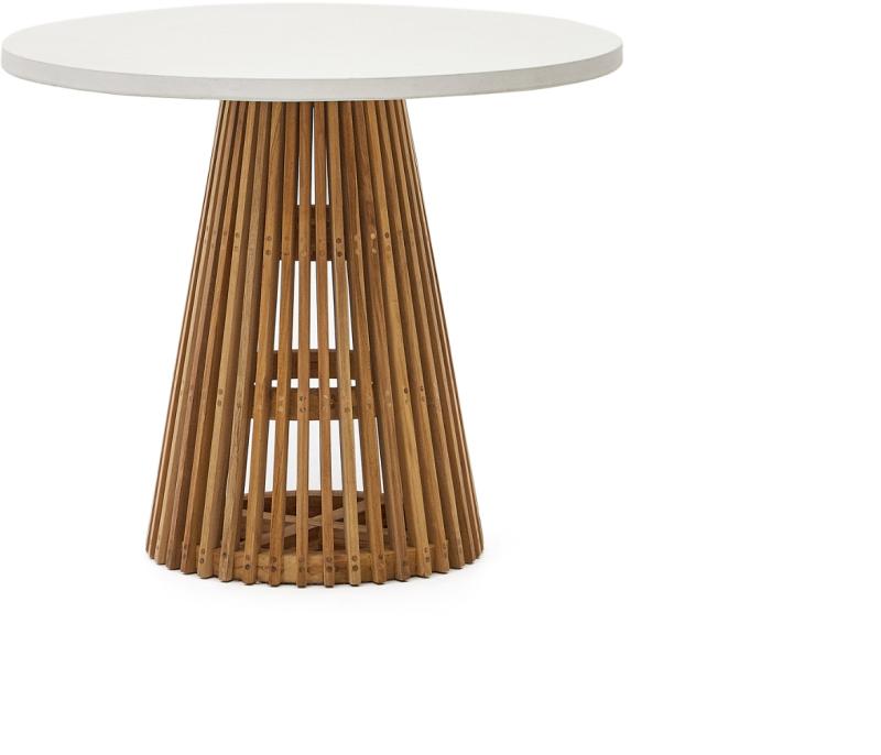 Hvid Udendørs Rundt Alcaufar Ø90 Teak Fibercement Kave Home Spisebord - 8433840925226