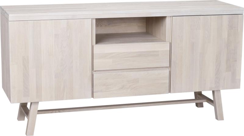 Hvid Brooklyn 160x45x80 Kalket Olieret Egetræ Med Push Open & Soft Close Rowico Skænk - 7340126518687