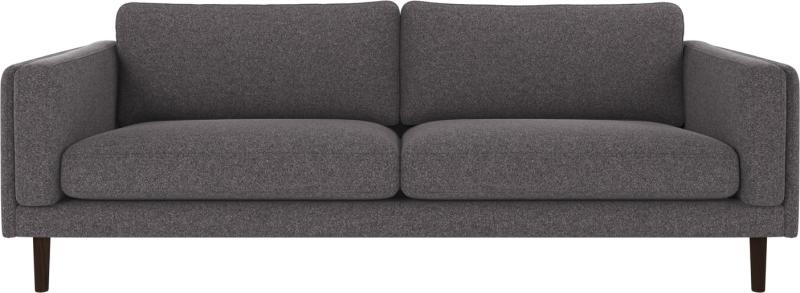 3-personers sofa i mørkegrå polyester med egetræsben
