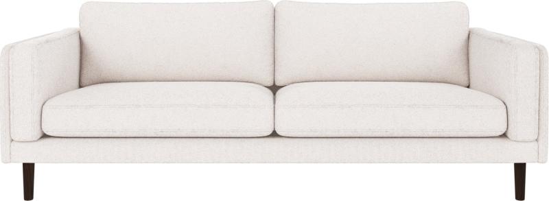 Elegant 3-personers sofa i hvidt stof med brune ben