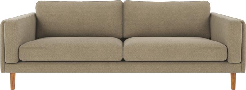 Elegant 3-personers sofa i mørk beige med egetræsben