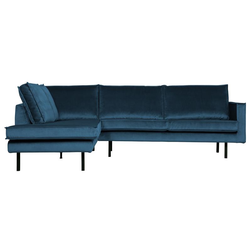 Elegant Blå Velour Hjørnesofa - Venstrevendt Design