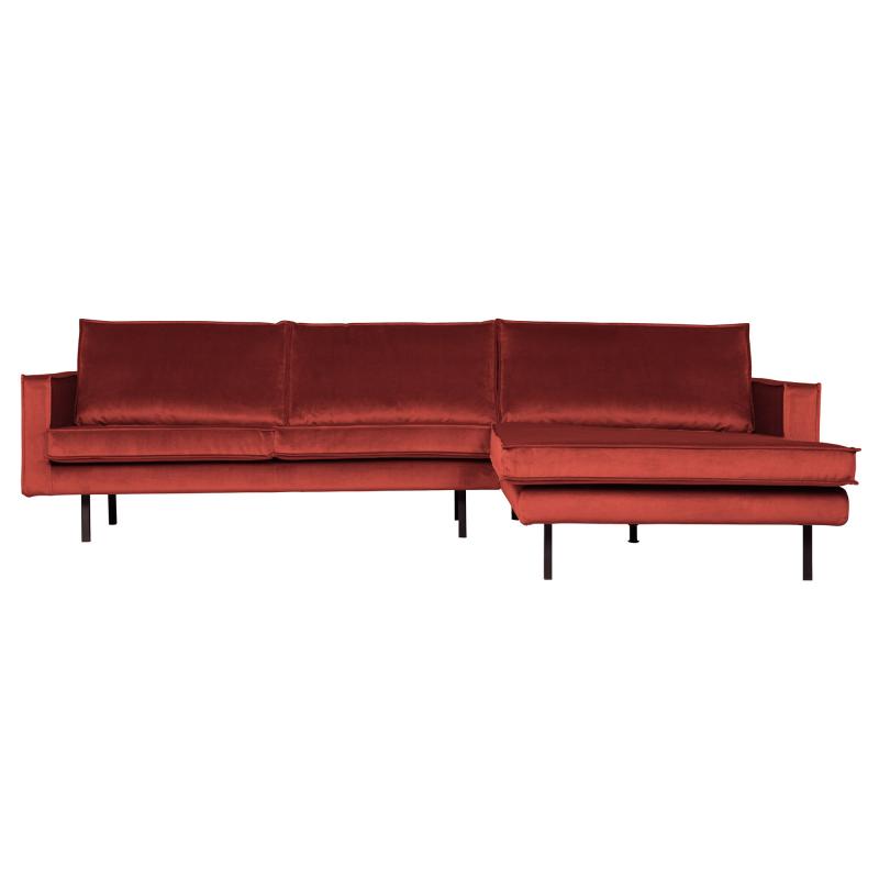 Brun Rodeo Chaiselong i Velour - Højrevendt Sofa Tilbud