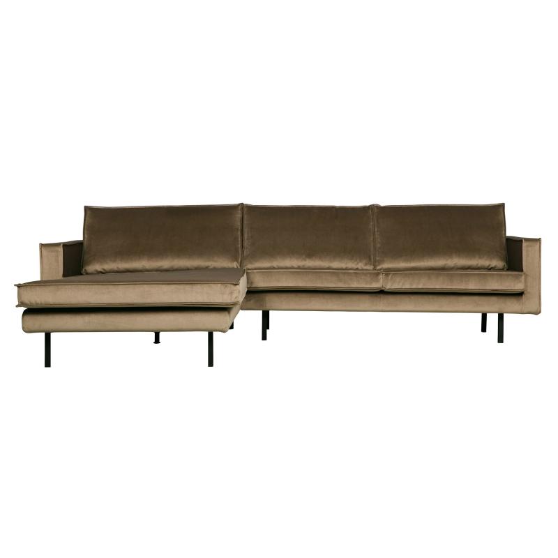 Brun Rodeo Chaiselong Venstrevendt i Taupe Velour - BePureHome