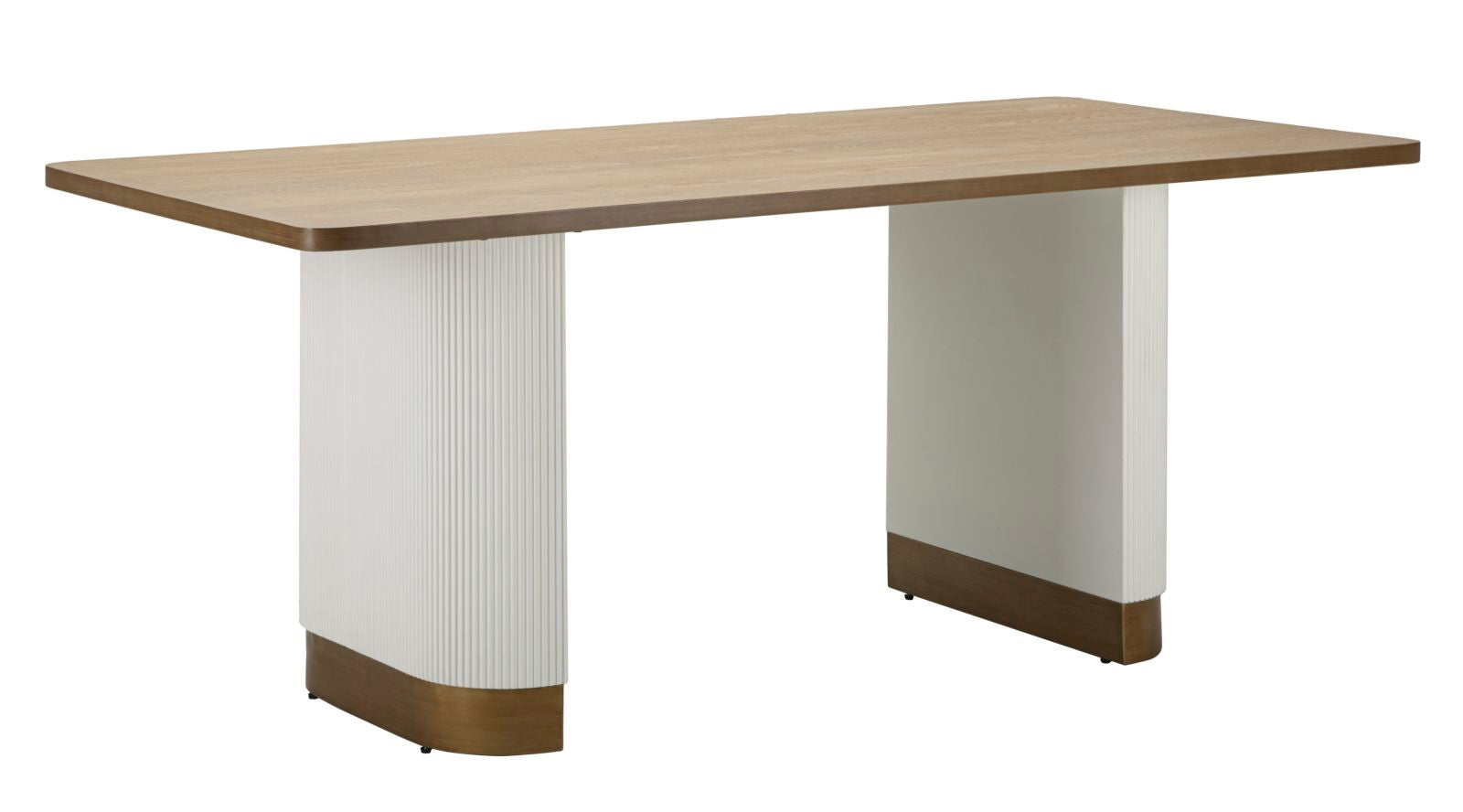 Moderne spisebord i hvidt og brunt træ med gyldne ben