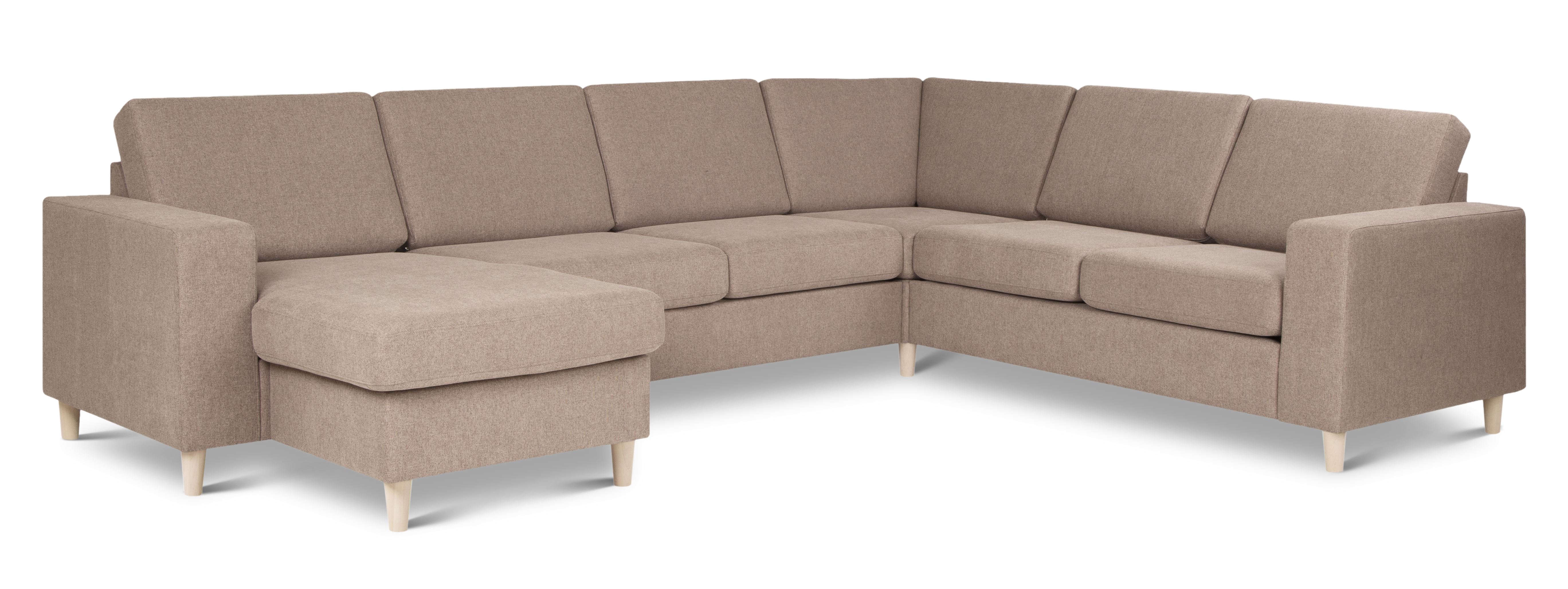 Beige U-sofa med chaiselong i antelope stof - Lexpo Living