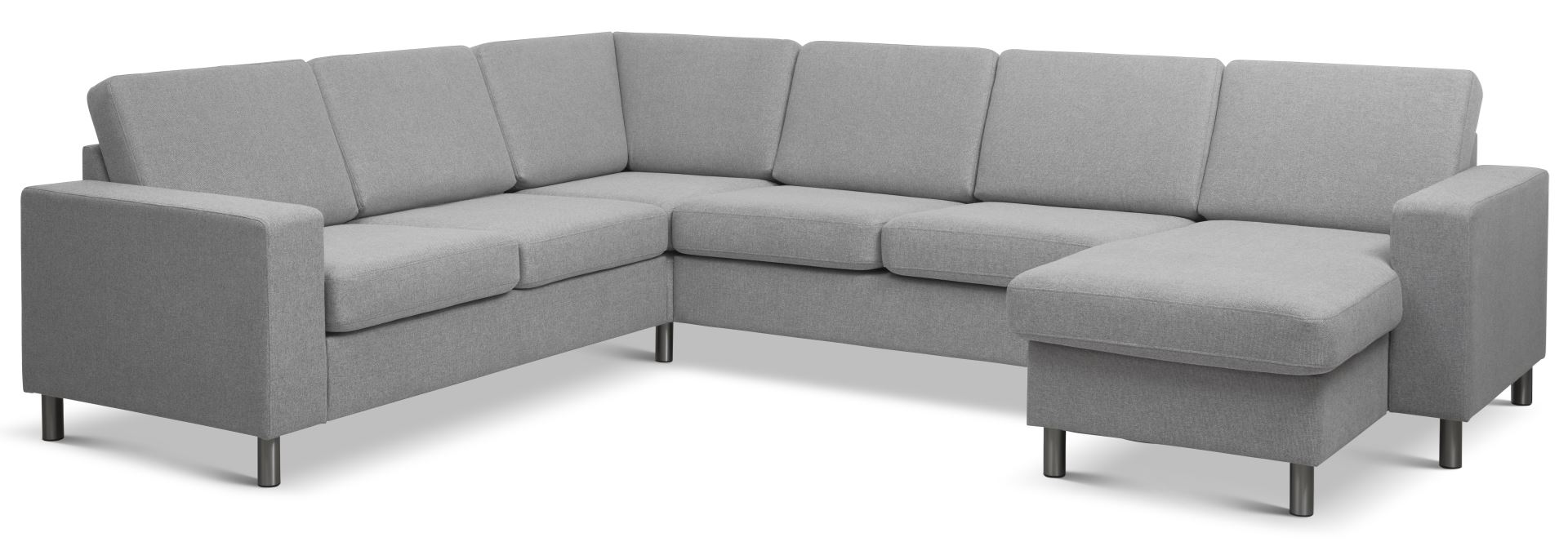 Grå U-sofa med Chaiselong i Polyester og Aluminium