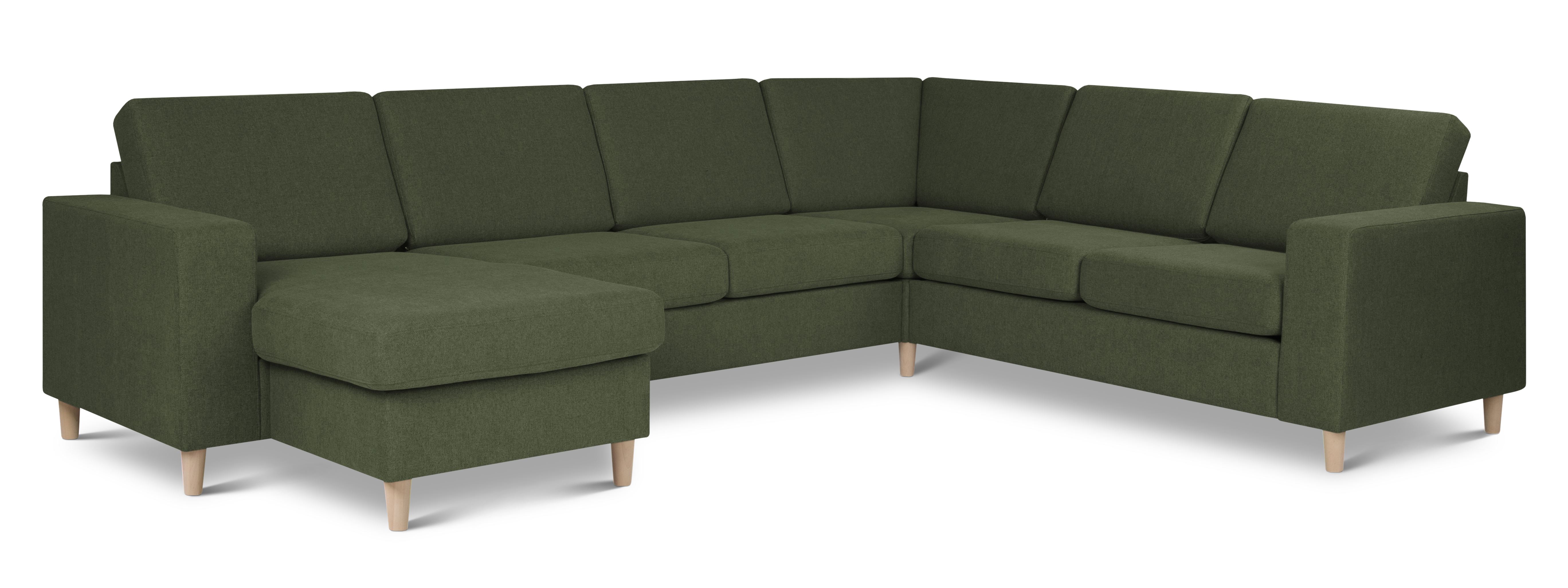 Grøn U-sofa med chaiselong – Komfortabel stil til familien