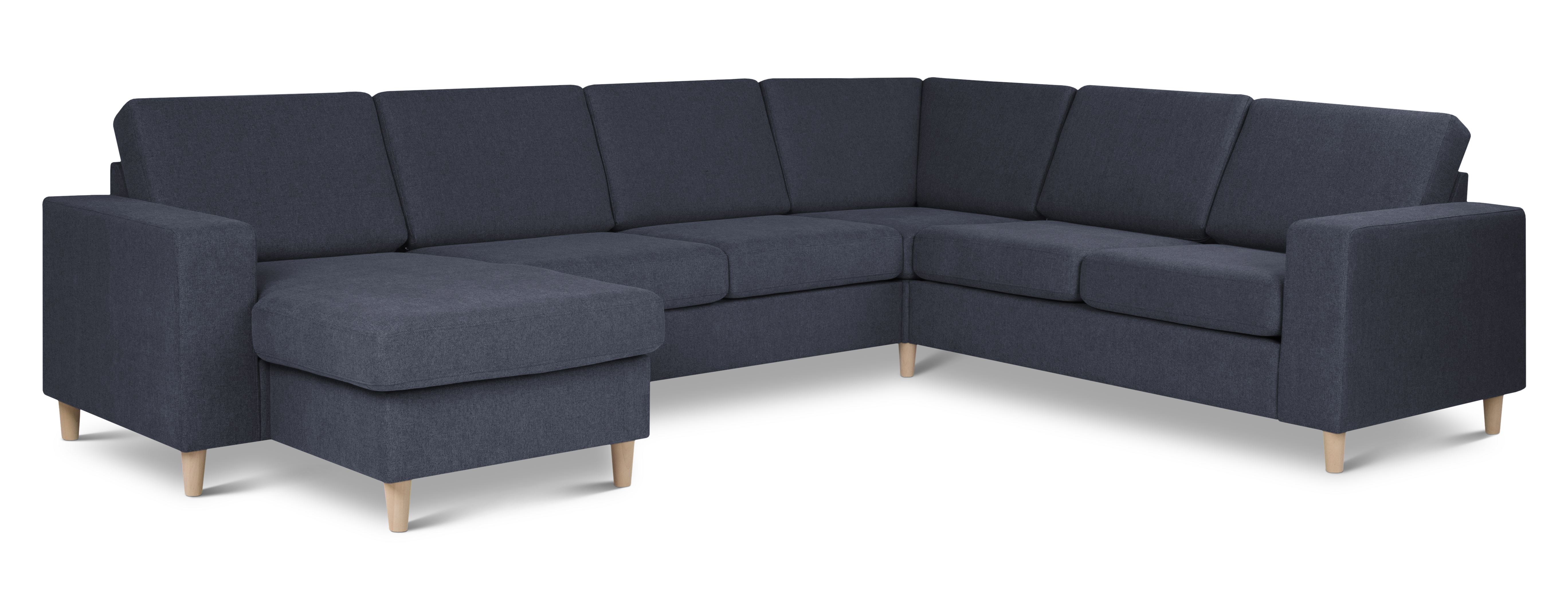 Blå Pan Set 2c3d Med Chaiselong Polyester Stof Natur Træ Lexpo Living Sofa - 5715249011629