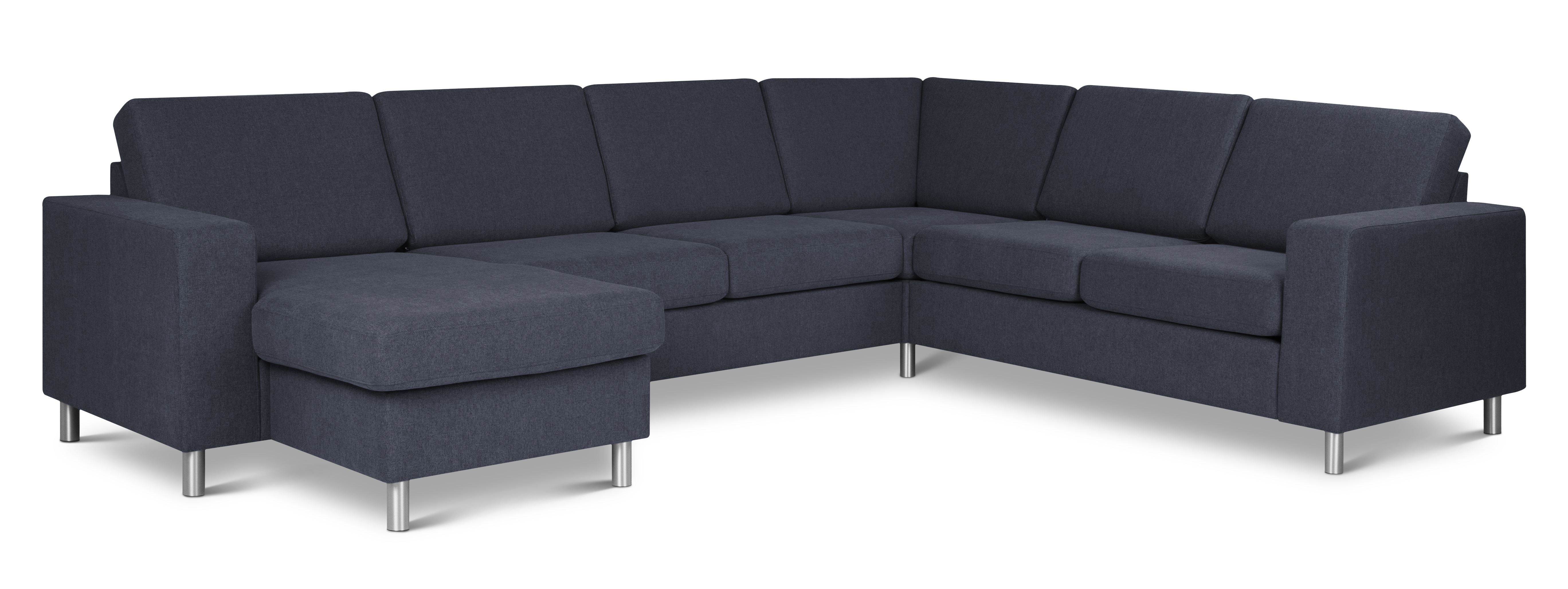 Elegant Blå U-sofa med Chaiselong til Familier
