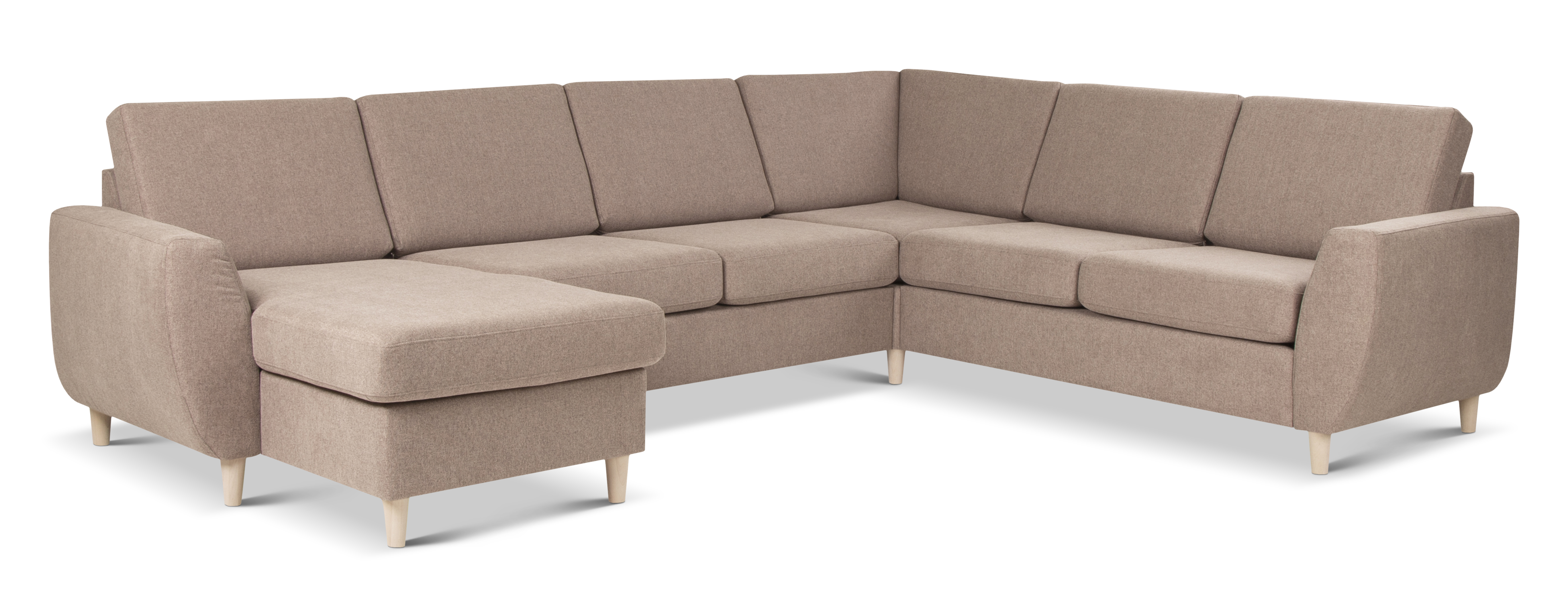 Beige Wendy U-sofa med chaiselong i antelope stof