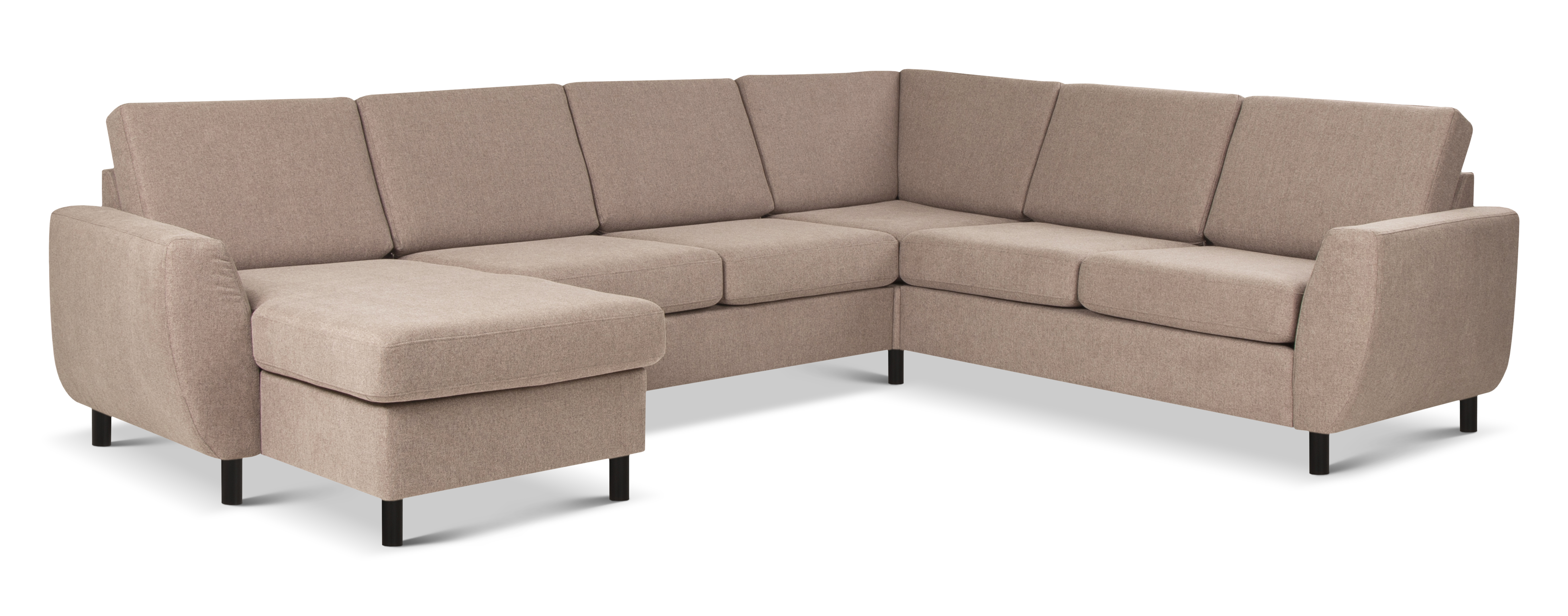 Sort Wendy U-sofa med chaiselong i antelope beige stof