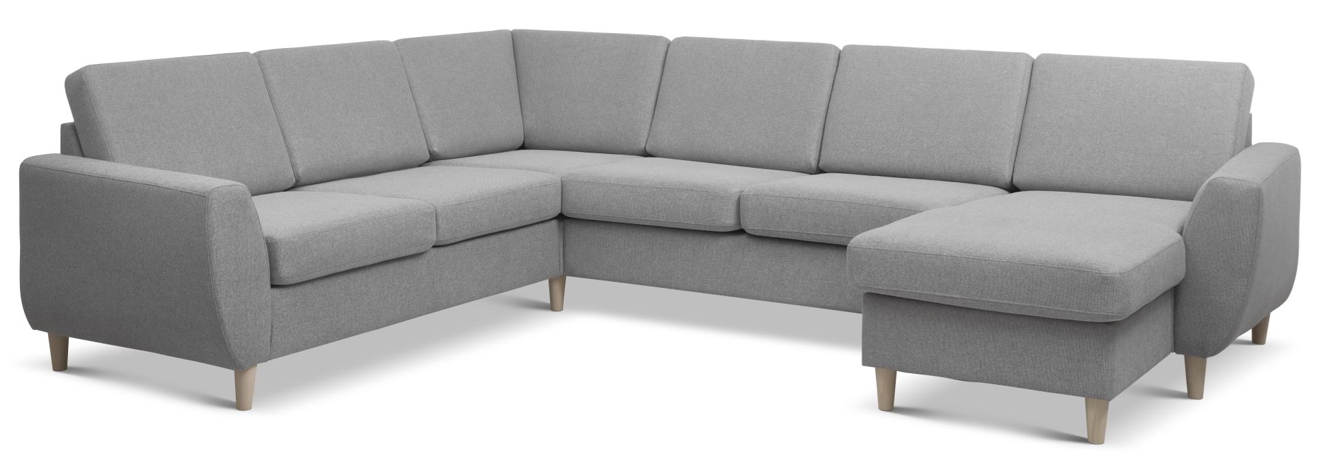 Elegant Grå U-sofa med Chaiselong i Polyester og Træ