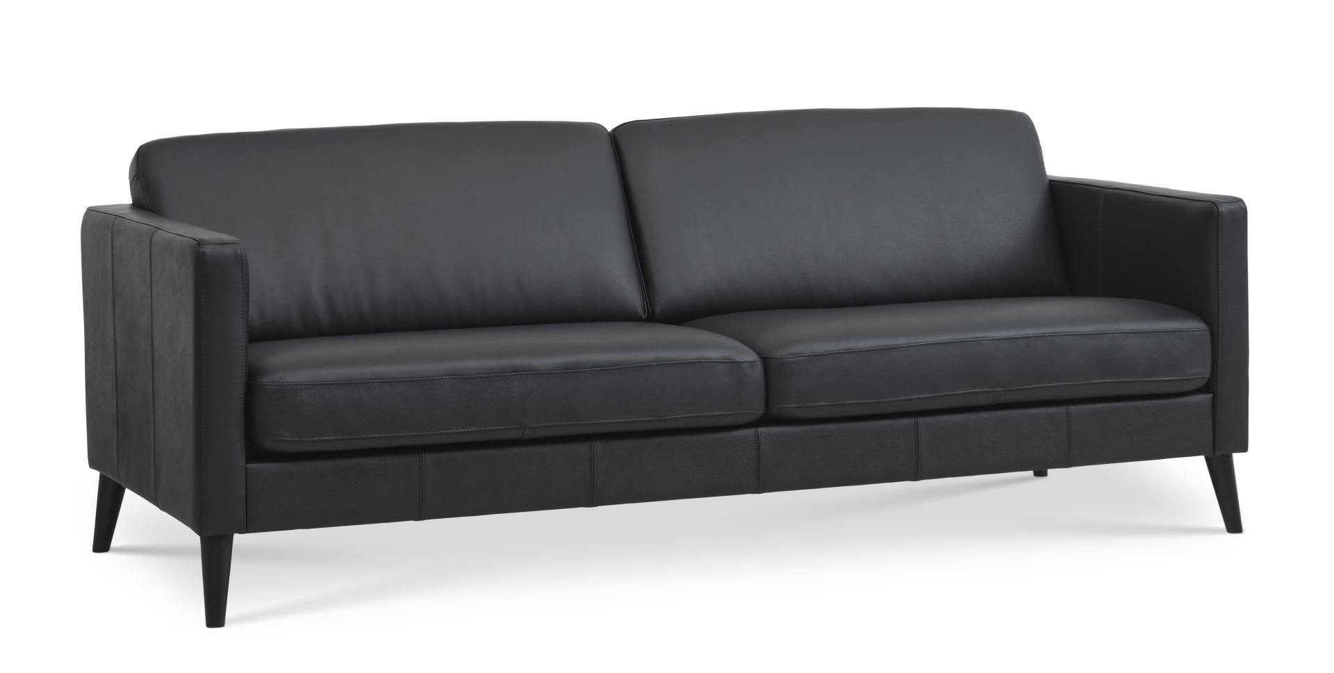 Sort Semianilin Læder Sofa med Træben - Komfortabel 2,5 Pers.