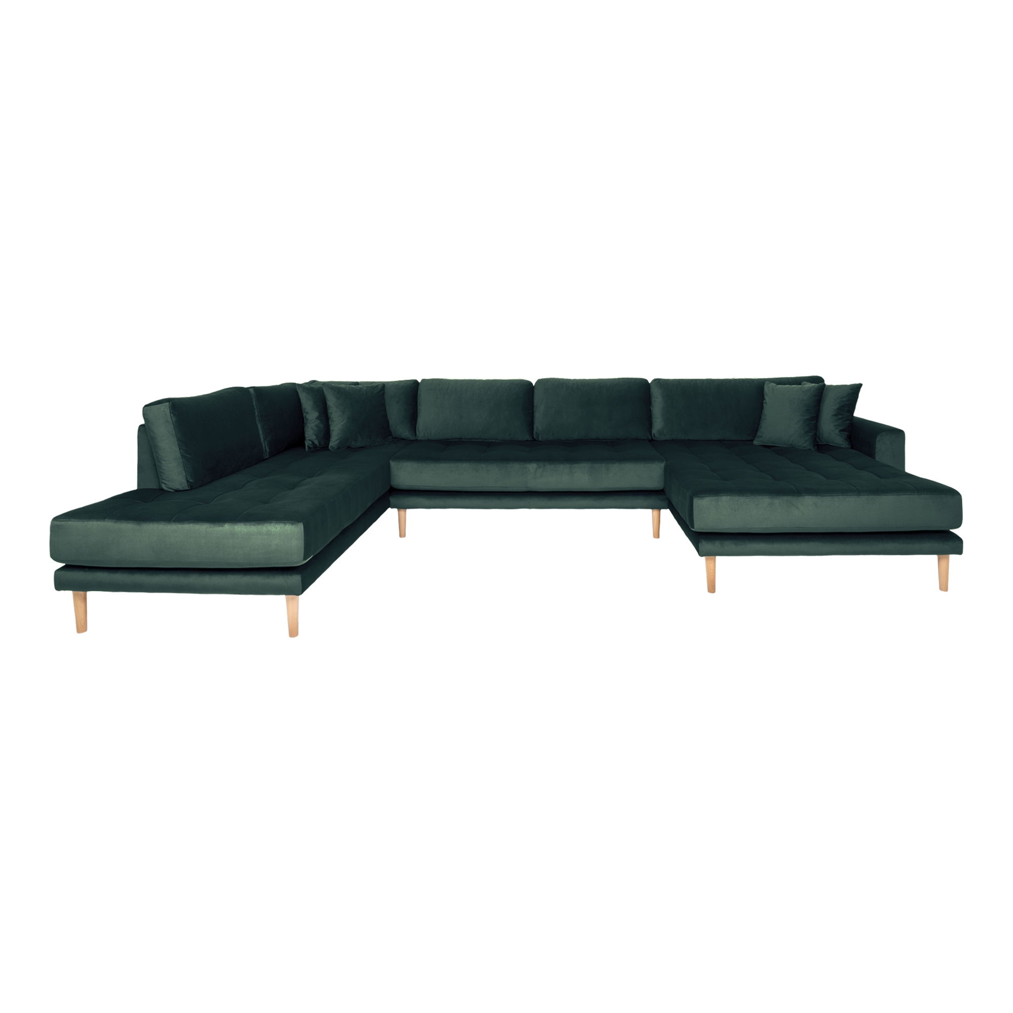 Elegant Mørkegrøn Velour U-Sofa til Stuen