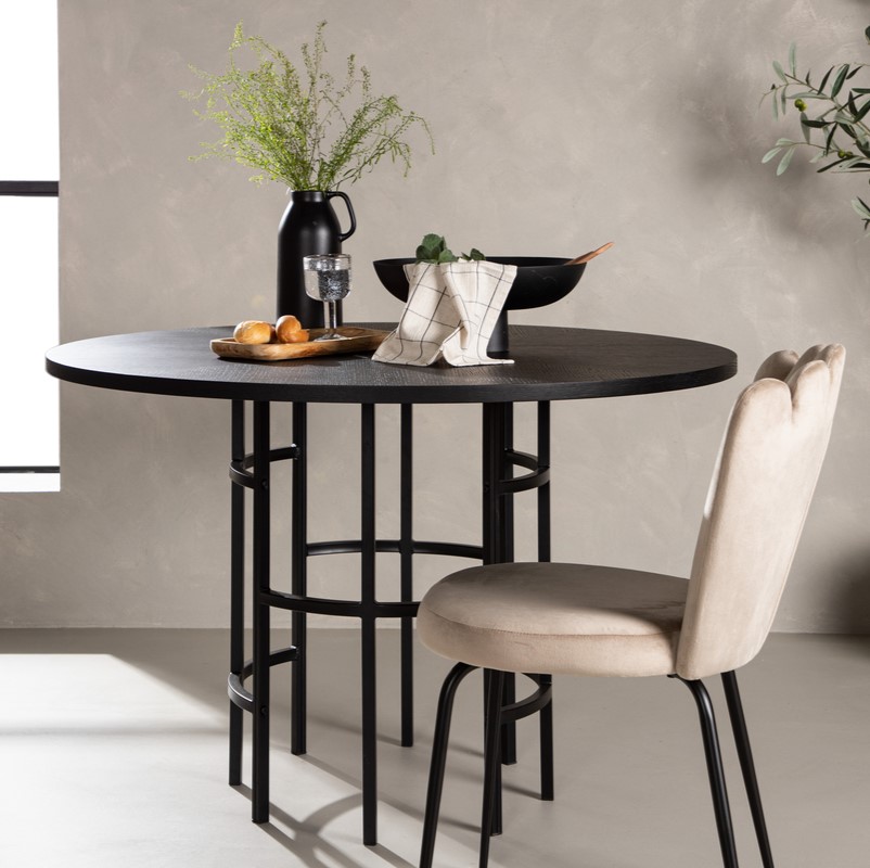 Moderne rundt spisebord i sort egefiner - 115 cm diameter
