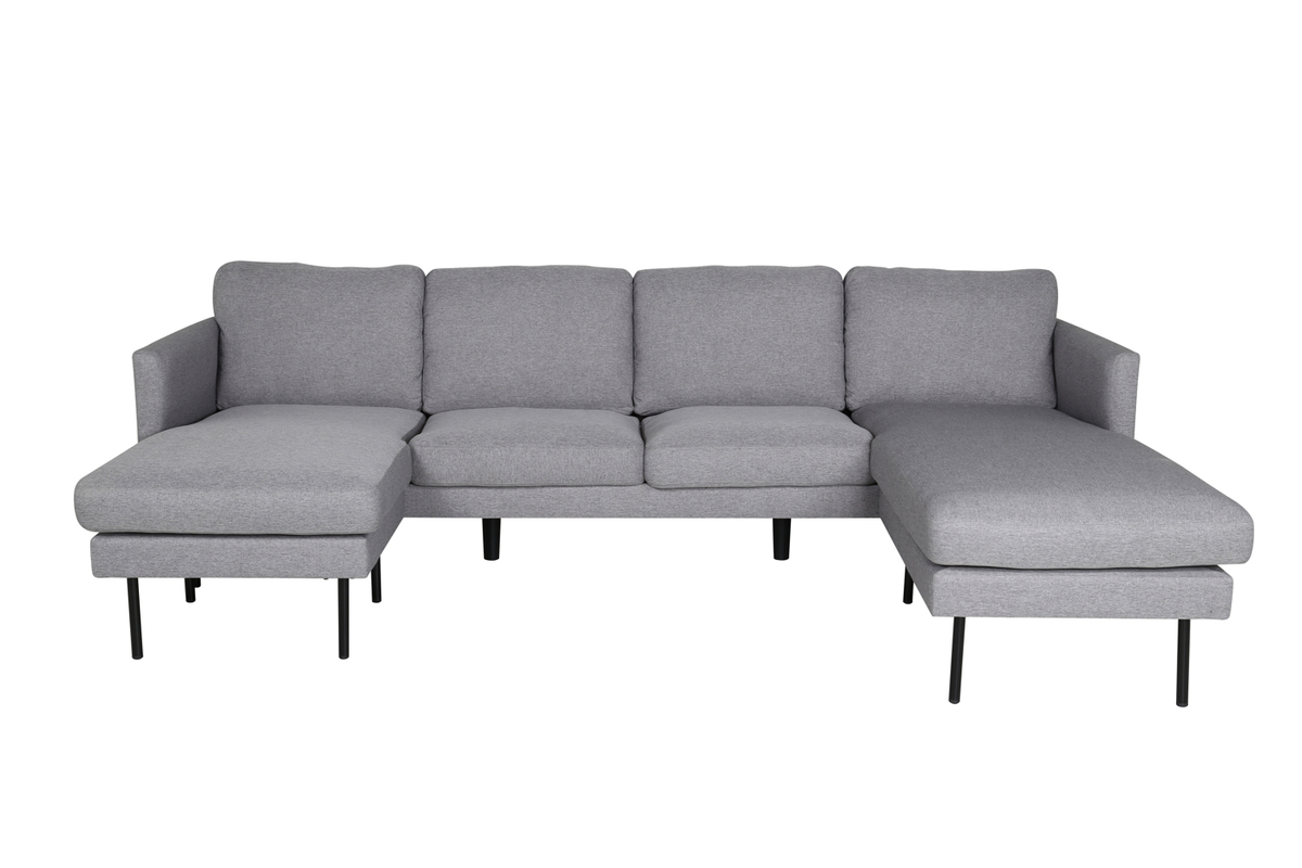 Elegant U-sofa i grå polyester og sort stål - tilbud!