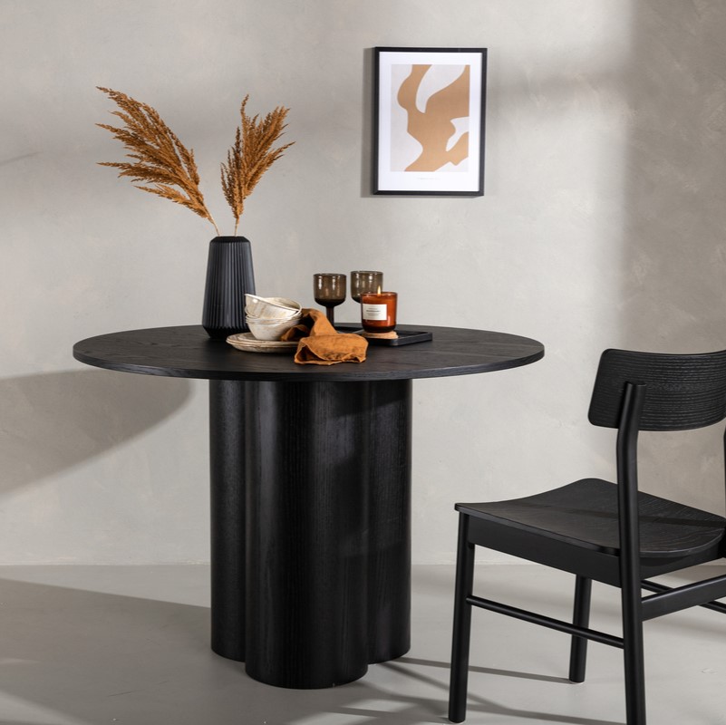 Moderne Sort Spisebord med Triple Egefiner - 110 cm Diameter