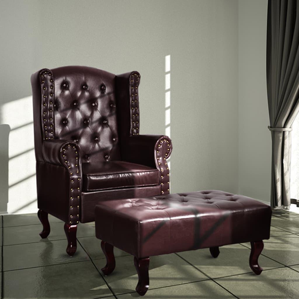 Elegant Mørkebrun Chesterfield Lænestol med Fodskammel