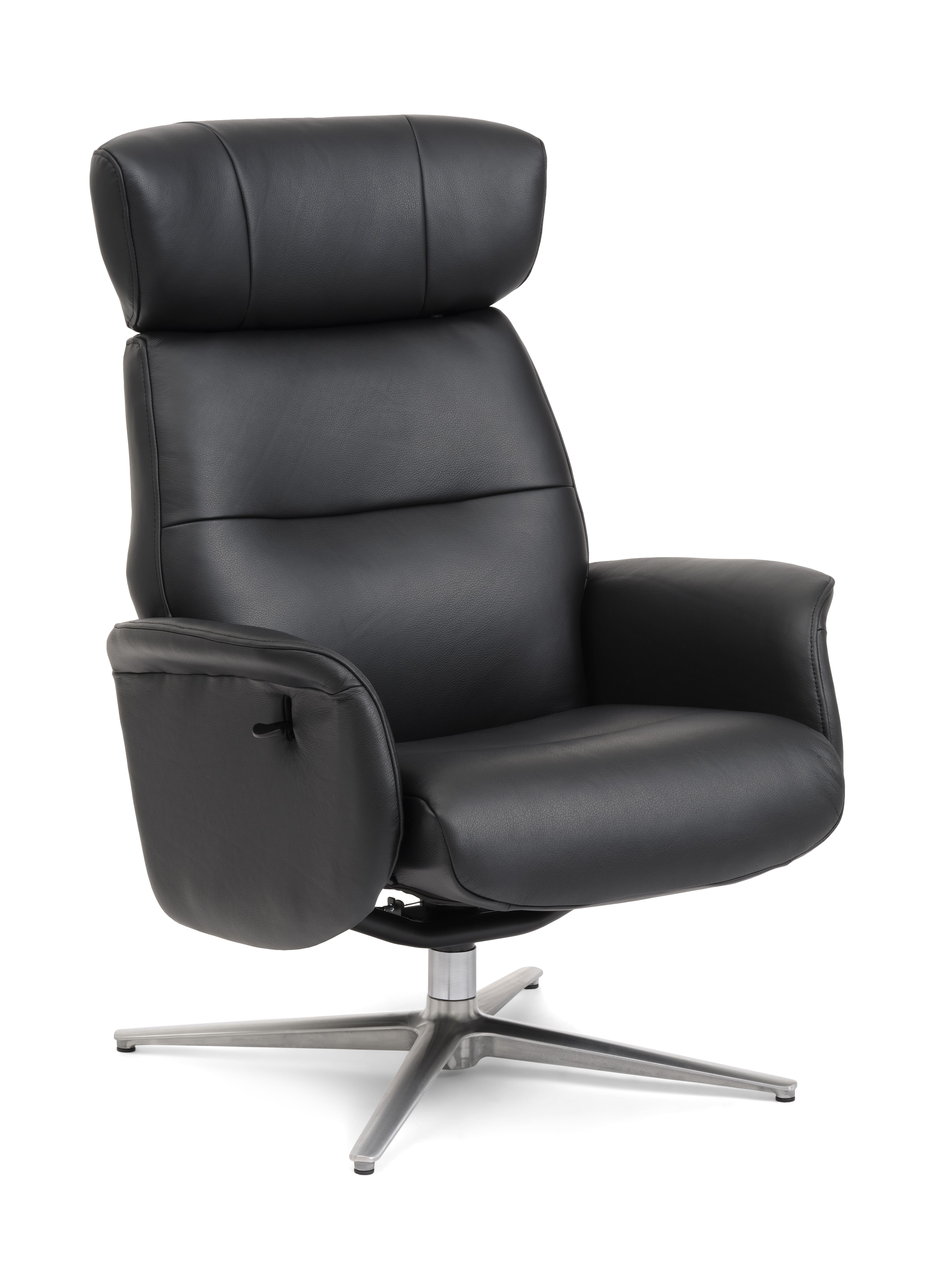 Sort Alex Recliner Semi Aniline Læder Børstet Aluminium Lexpo Living Lænestol - 5715249028986
