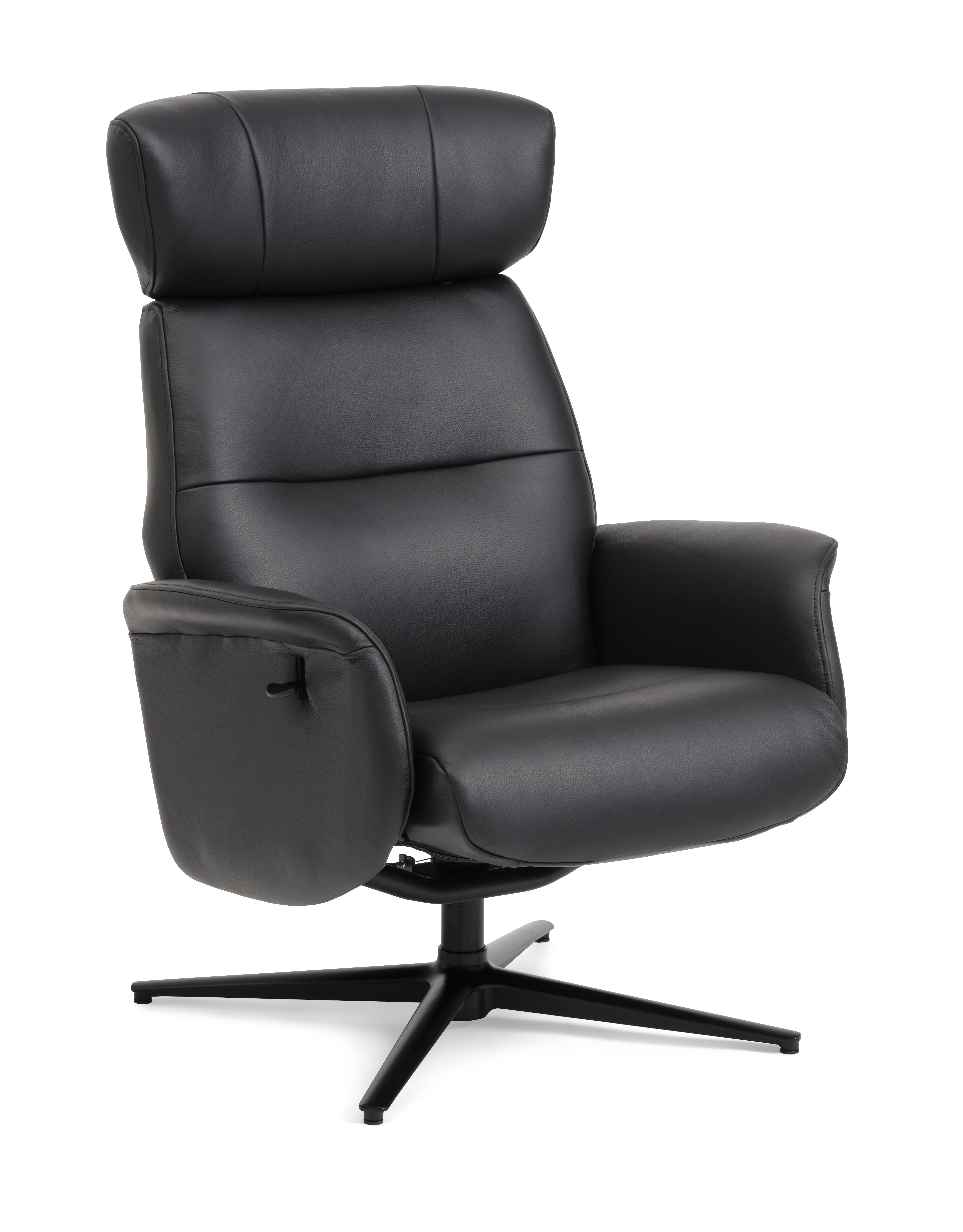 Sort Alex Recliner Semi Aniline Læder Aluminium Lexpo Living Lænestol - 5715249028993
