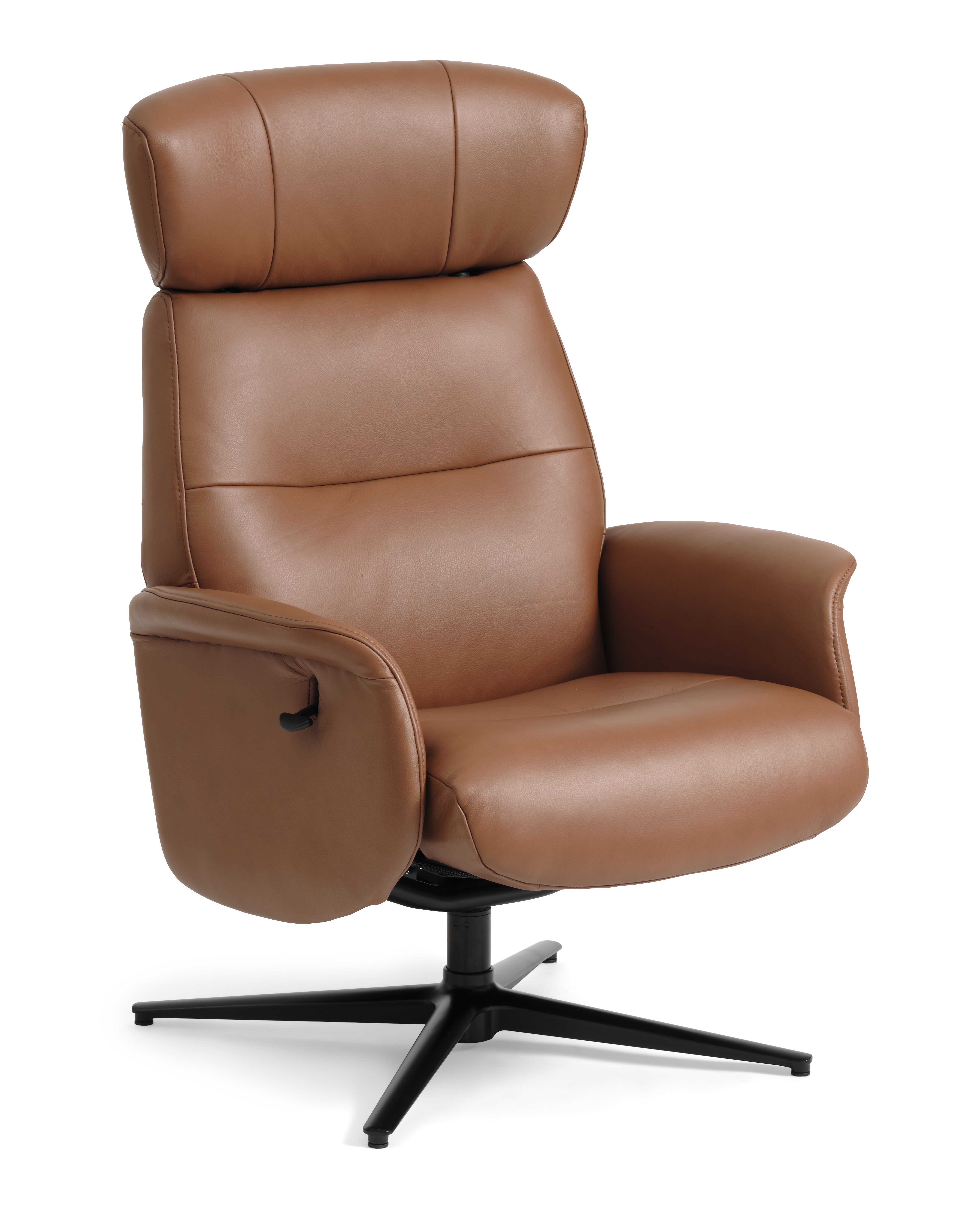 Sort Alex Recliner Cognac Semi Aniline Læder Aluminium Lexpo Living Lænestol - 5715249029013