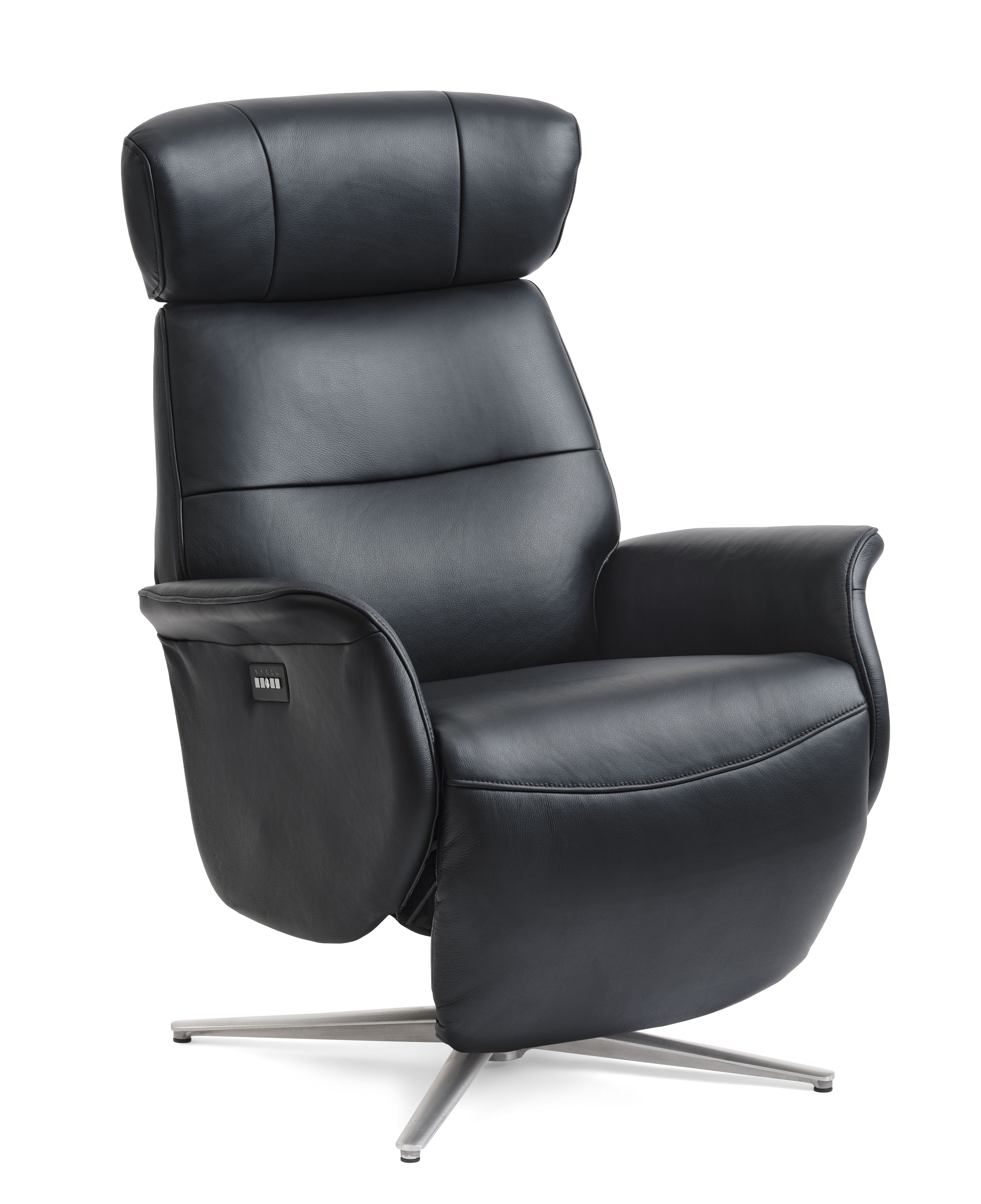 Sort Alex Recliner Motors Semi Aniline Læder Børstet Aluminium Lexpo Living Lænestol - 5715249029105