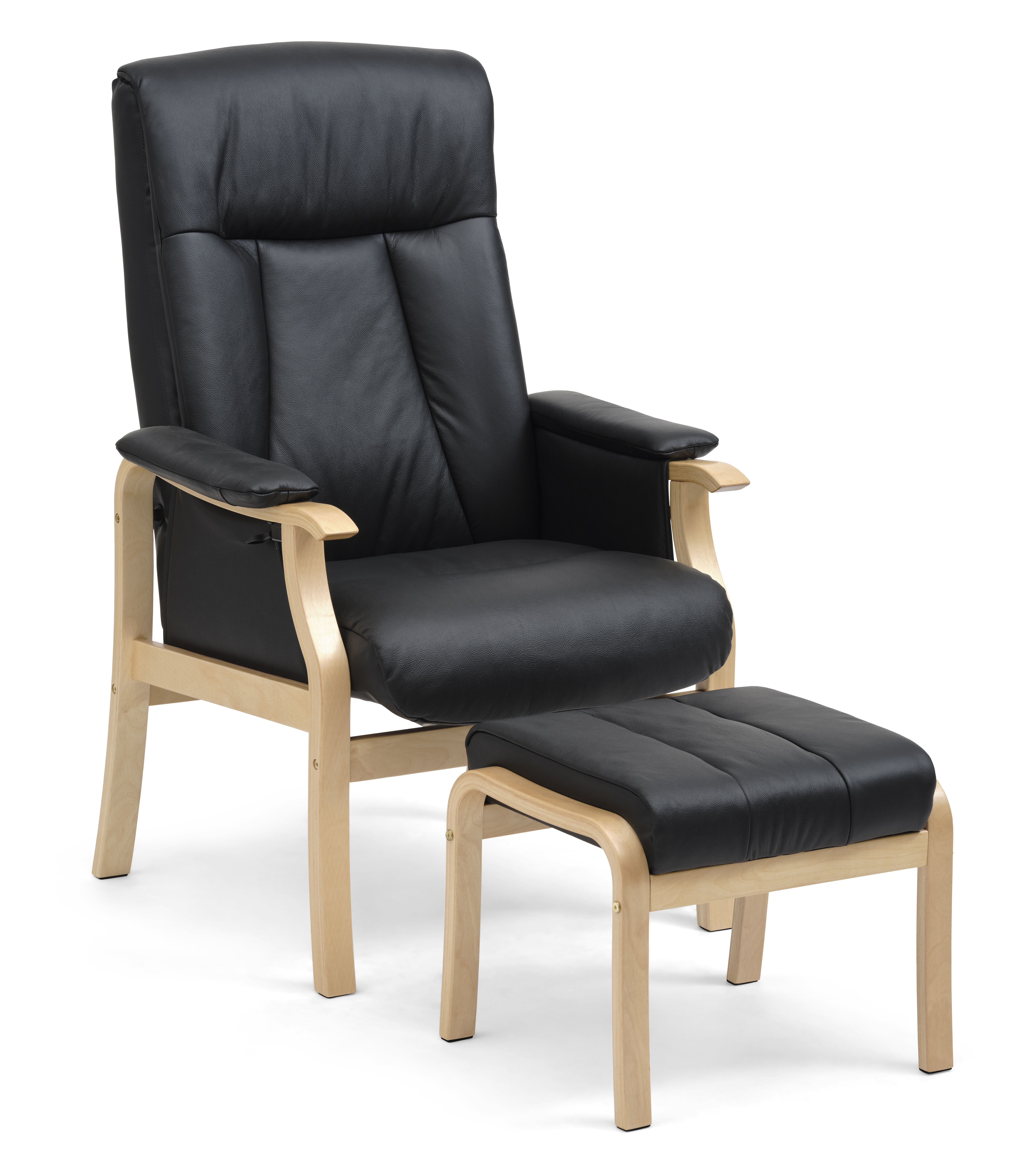 Sort Oxford Recliner Inkl Fodskammel Kunstlæder Natur Træ Lexpo Living Lænestol - 5715249030705