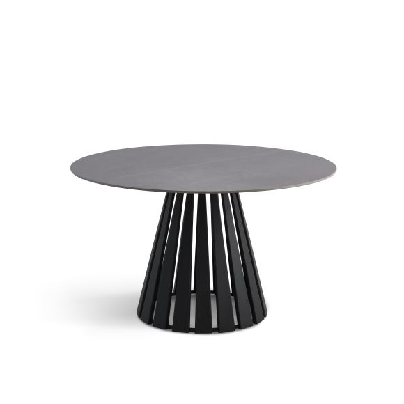 Elegant Rundt Spisebord i Grå Keramik og Sort Metal