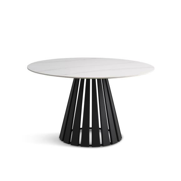 Rundt Arctic Spisebord i Hvid Keramik og Sort Metal 130 cm