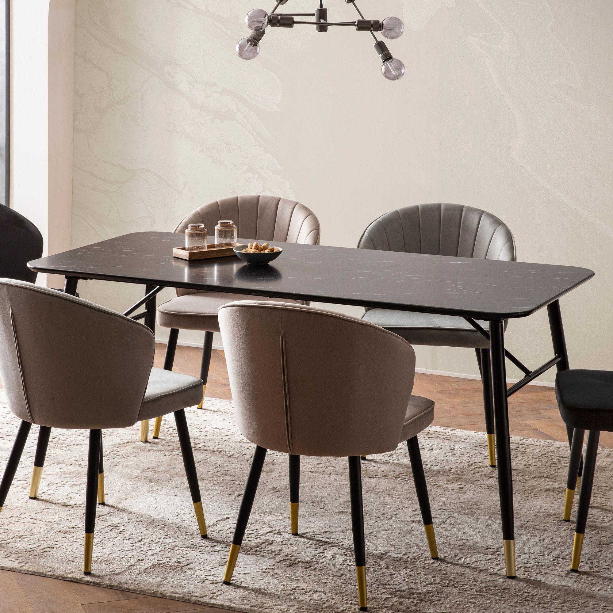 Moderne Sort Spisebord med Marmorlook - 200x90 cm