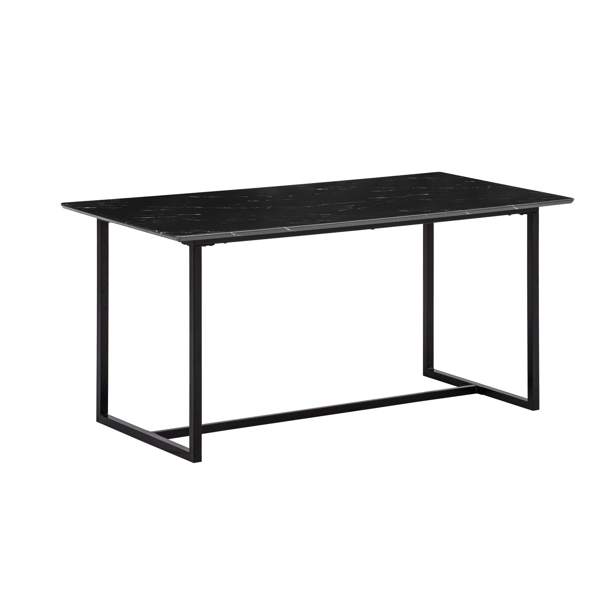 Moderne Sort Marmorlook Spisebord 180x90 cm med Metalben