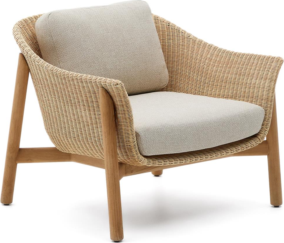 Beige Udendørs Galea Lounge Stol Teaktræ Syntetisk Rattan Kave Home Lænestol - 8447305007143