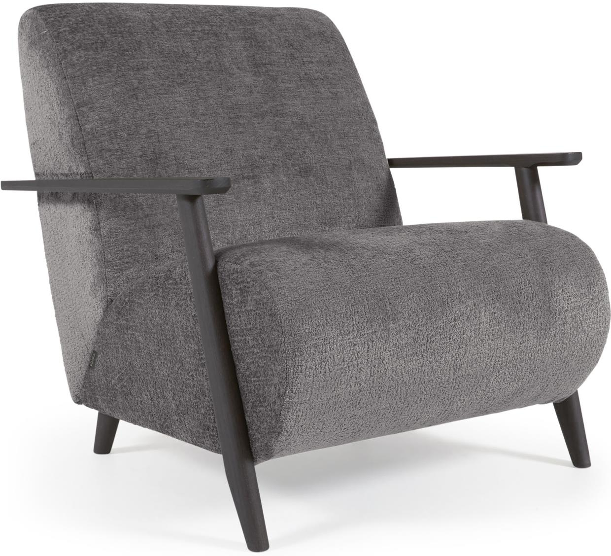 Grå Meghan Chenille Asketræsramme Rustik Vintage Læse Hvilestol Kave Home Lænestol - 8433840719740