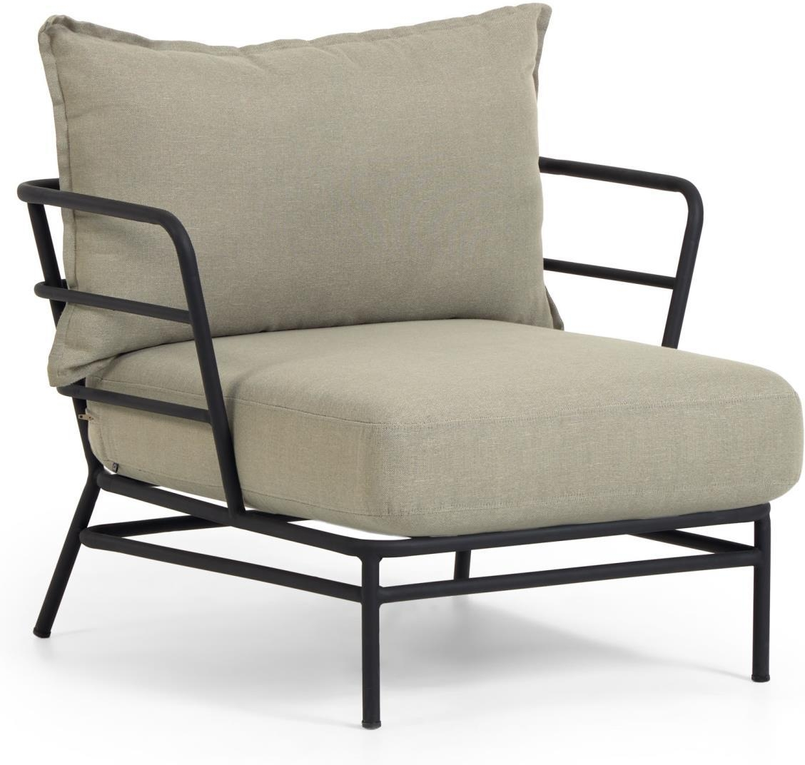 Sort Udendørs Mareluz Galvaniseret Stål Med Beige Hynde H60xb76xl80 Kave Home Lænestol - 8433840644738