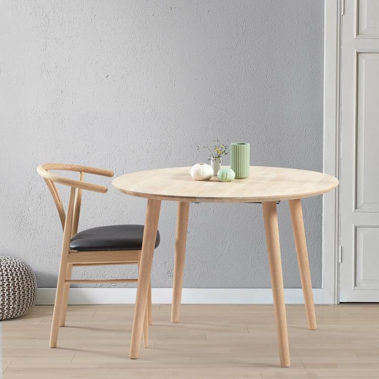 Massivt Rundt Spisebord 110 cm med Tillægsplader