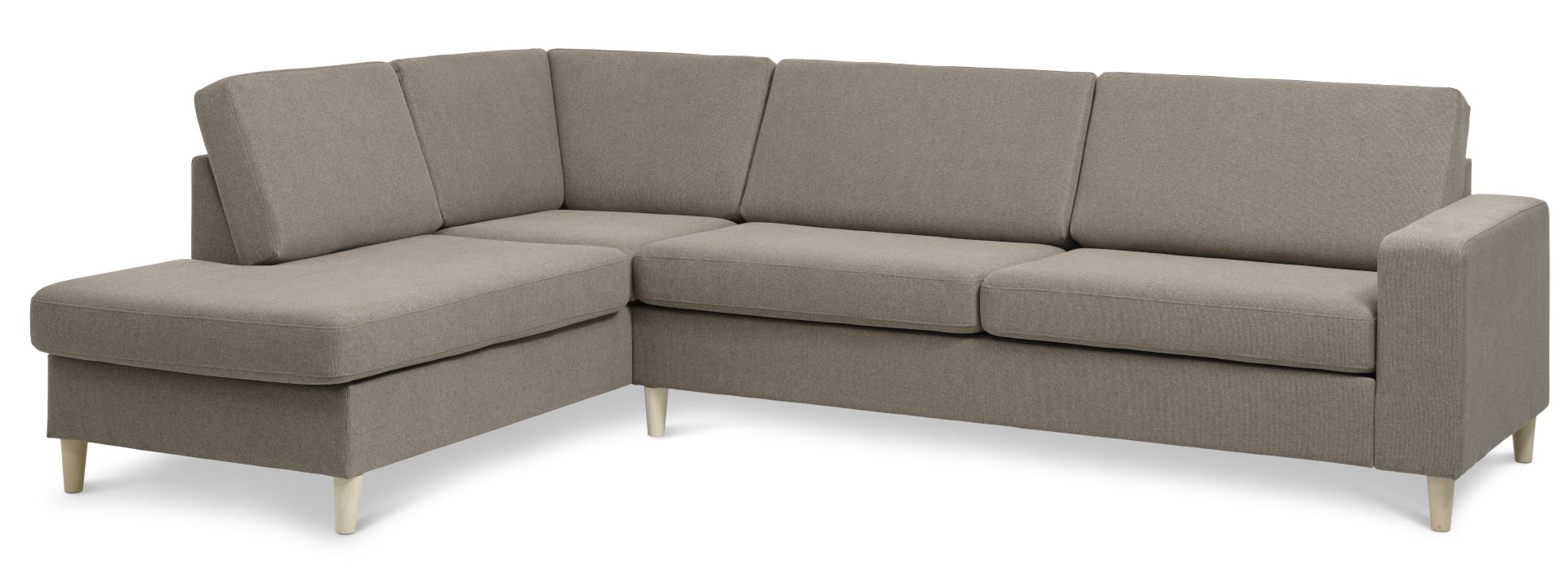 Beige U-sofa med chaiselong i antelope polyester - tilbud!