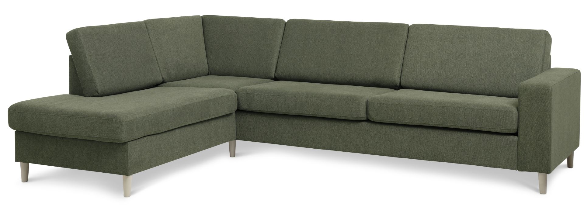 Grøn U-sofa med Chaiselong i Vinter Mos - Natur Træ
