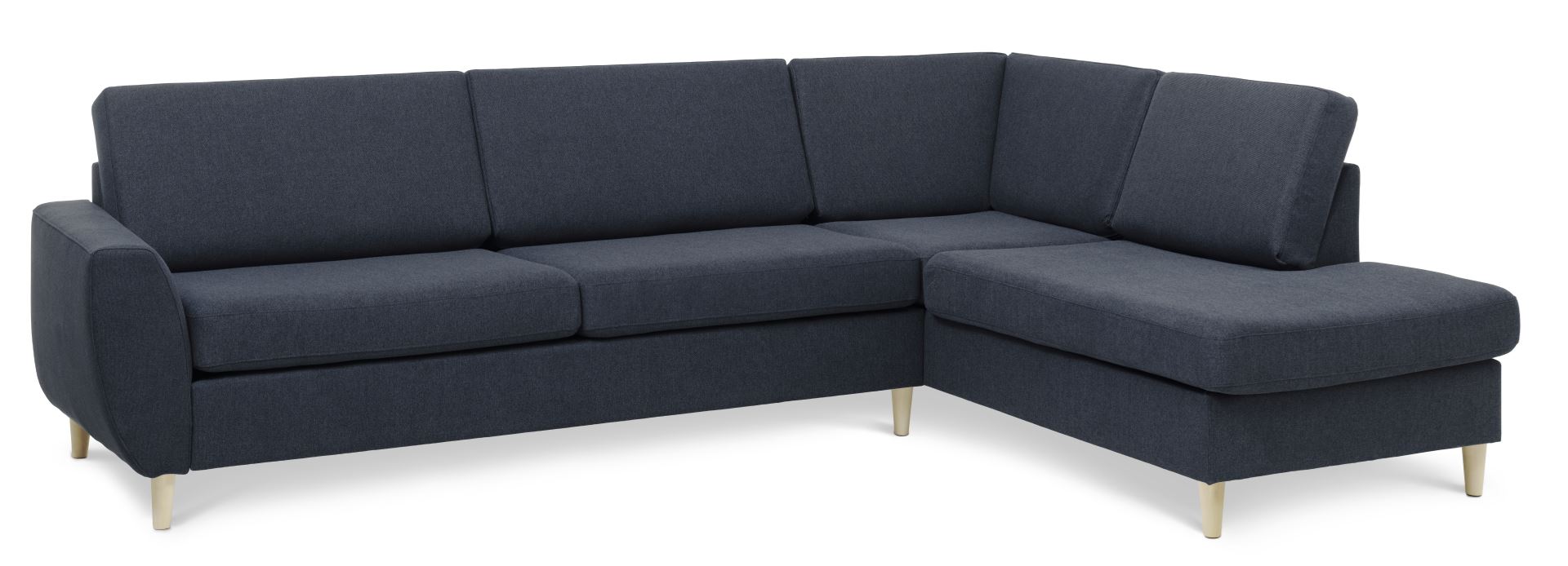Blå Wendy U-sofa med chaiselong i polyester og træ