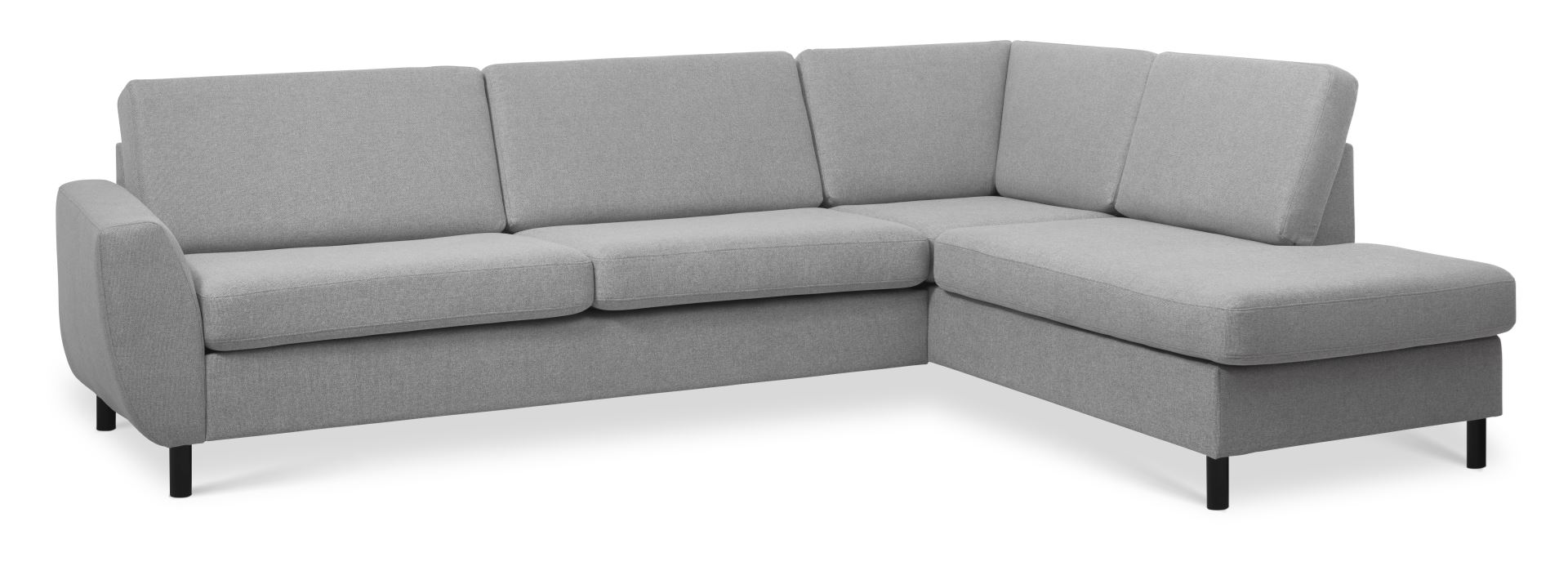 Elegant U-sofa med chaiselong i grå polyester og træ