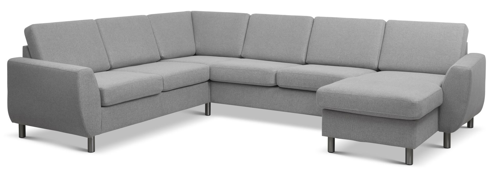 Elegant grå U-sofa med chaiselong til stuen
