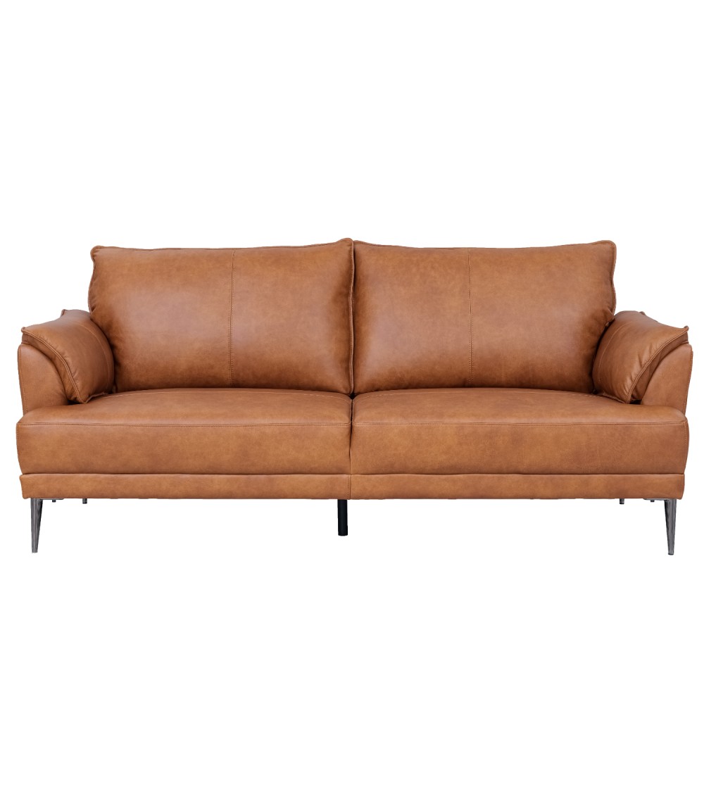 Elegant 2-personers sofa i lysebrunt læder og metal
